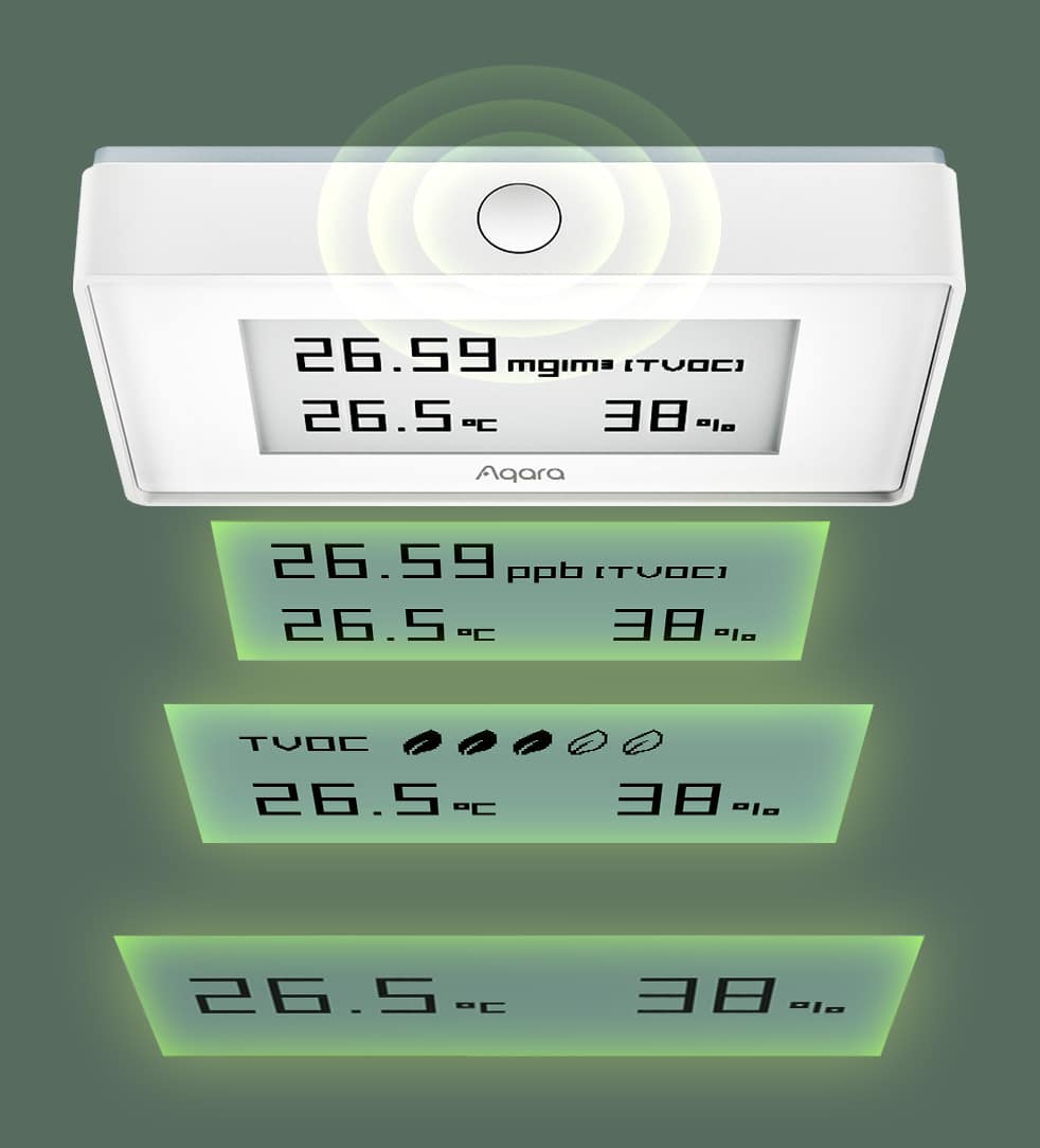 TVOC Air Quality Monitor One button switch screen displays