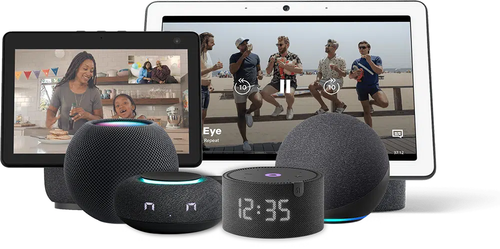 A modern smart lamp in a red color on a table.