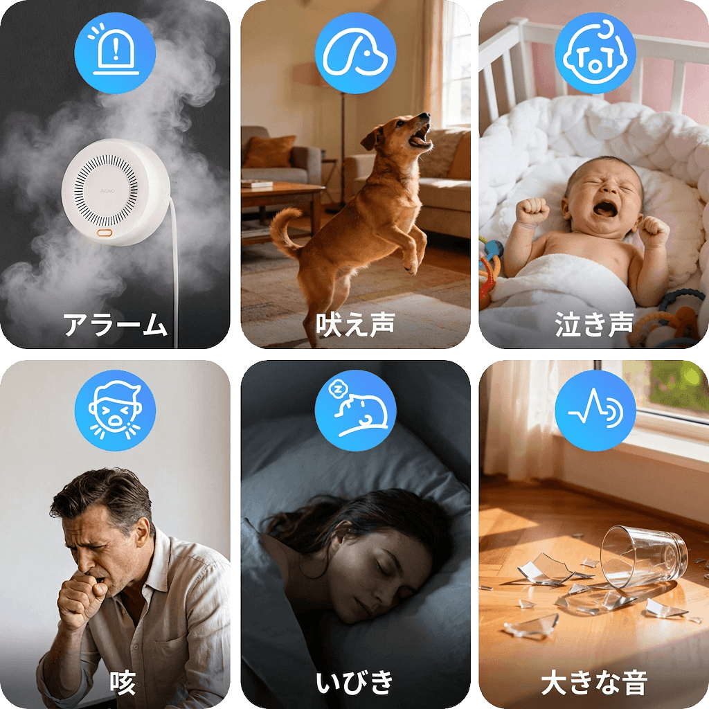 6種類の音声検知による途切れなきモニタリング